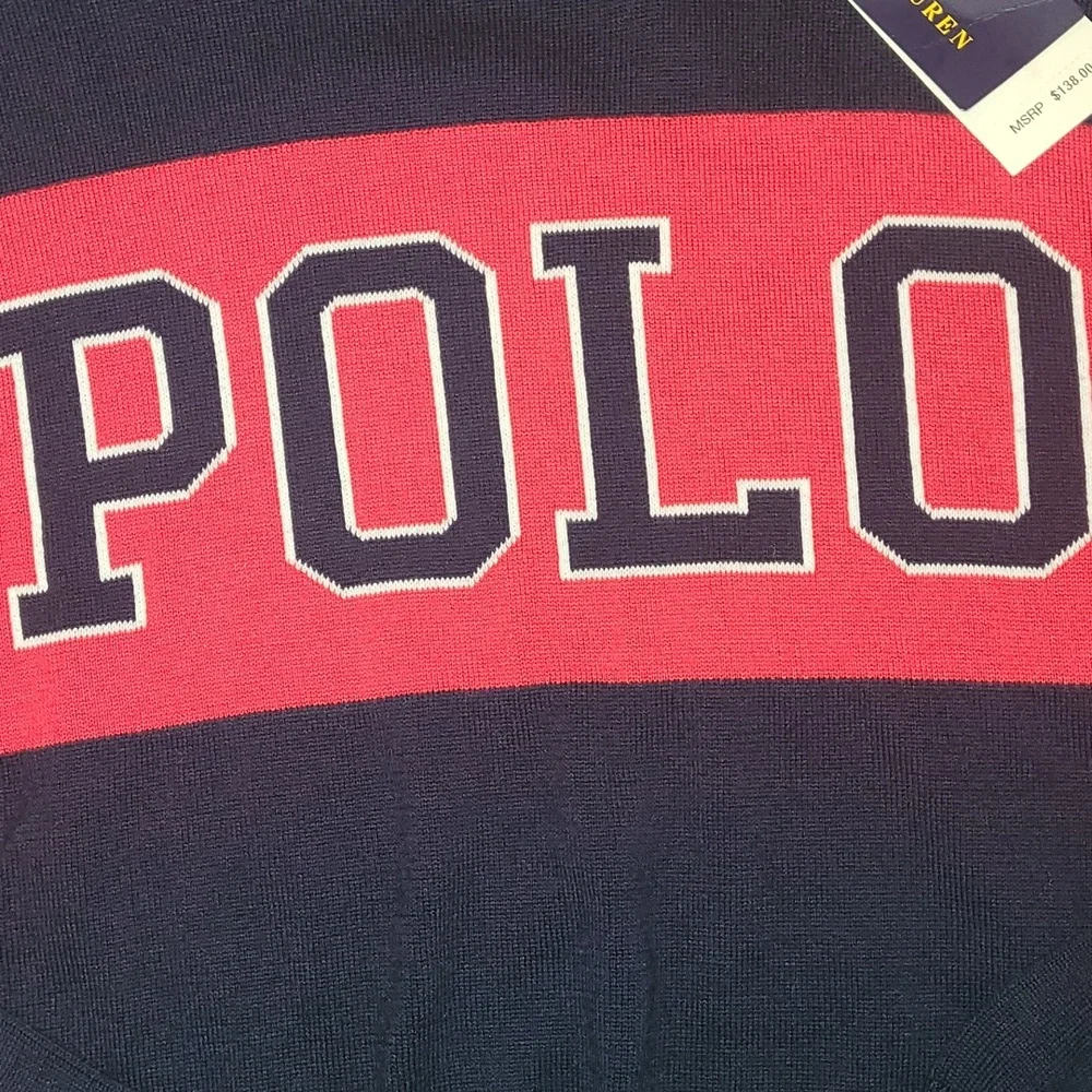 New Polo by Ralph Lauren "POLO" logo cotton sweater navy blue and red sizes L,XL - Picture 4 of 7